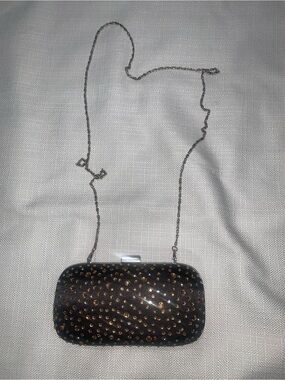 Black Crystal-Studded Evening Clutch with Chain Strap